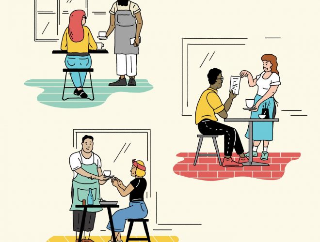 کارتون باریستا و مشتری